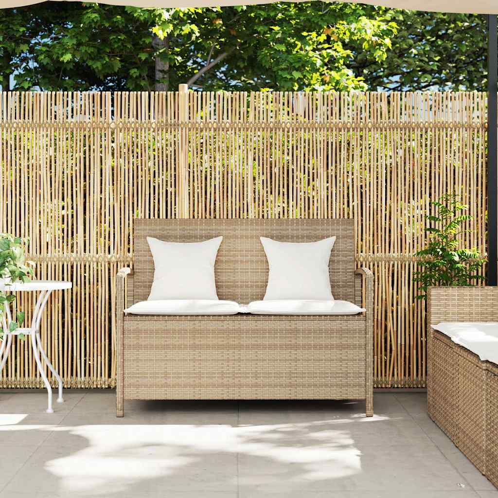 Garden Storage Bench with Cushion Beige Poly Rattan