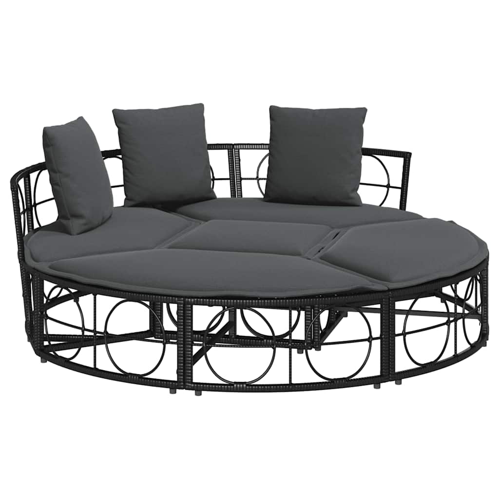 Outdoor Lounge Bed without Canopy Black Poly Rattan
