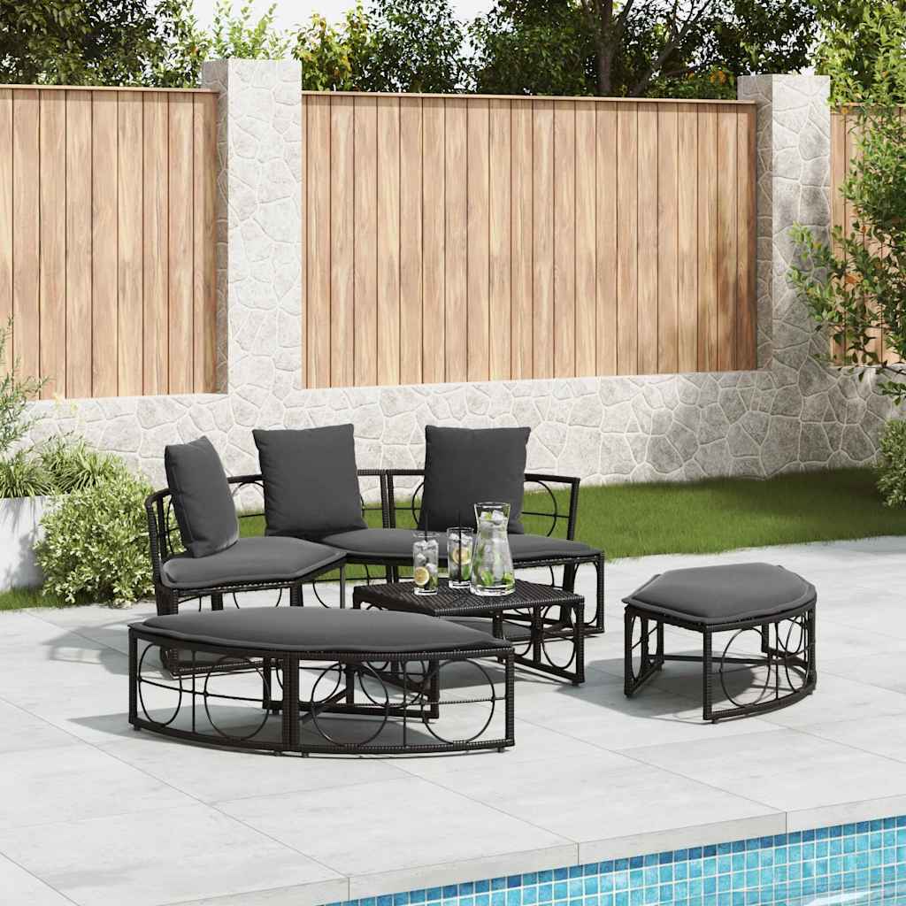 Outdoor Lounge Bed without Canopy Black Poly Rattan
