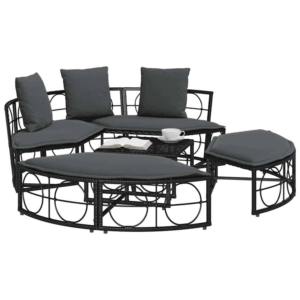Outdoor Lounge Bed without Canopy Black Poly Rattan
