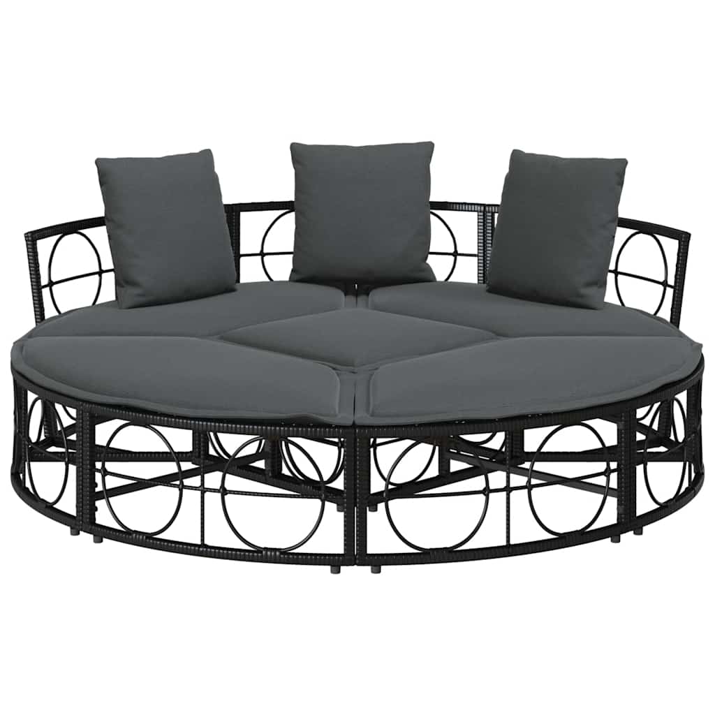 Outdoor Lounge Bed without Canopy Black Poly Rattan