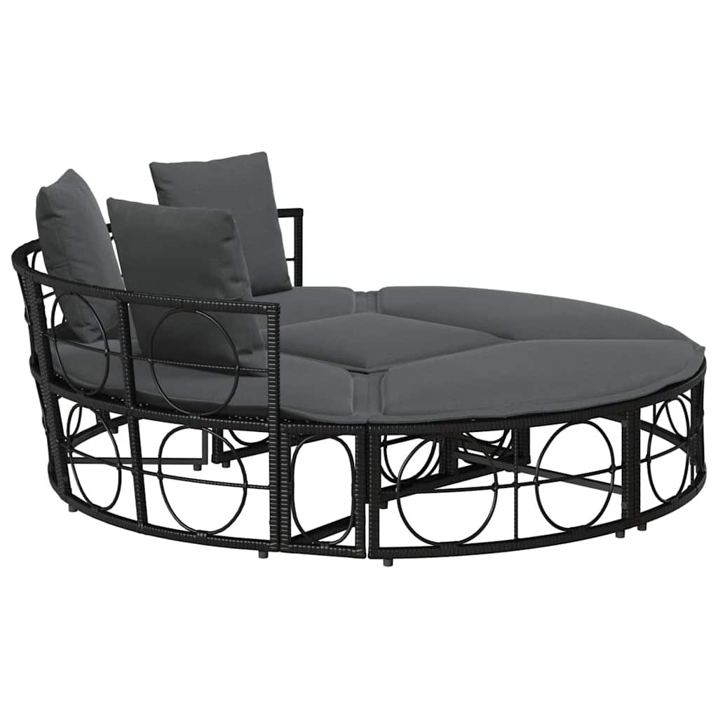 Outdoor Lounge Bed without Canopy Black Poly Rattan