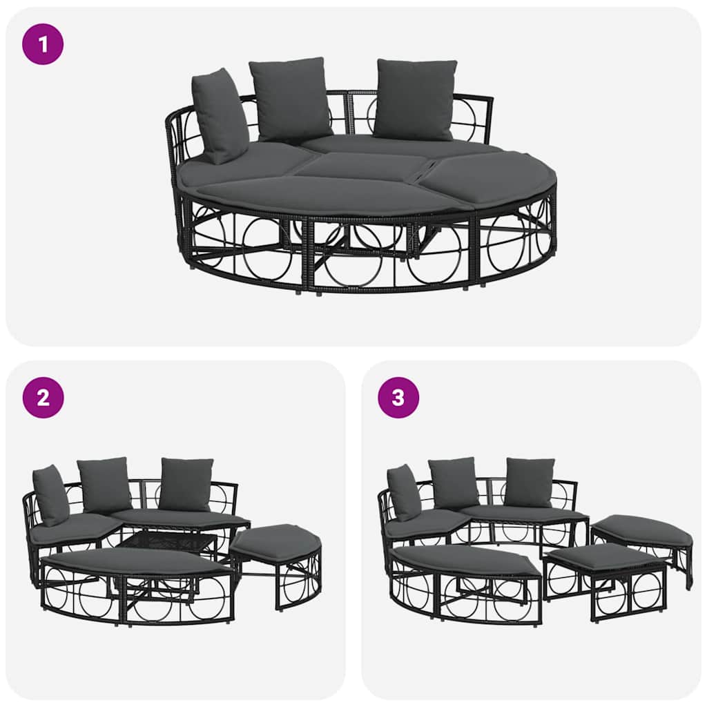 Outdoor Lounge Bed without Canopy Black Poly Rattan