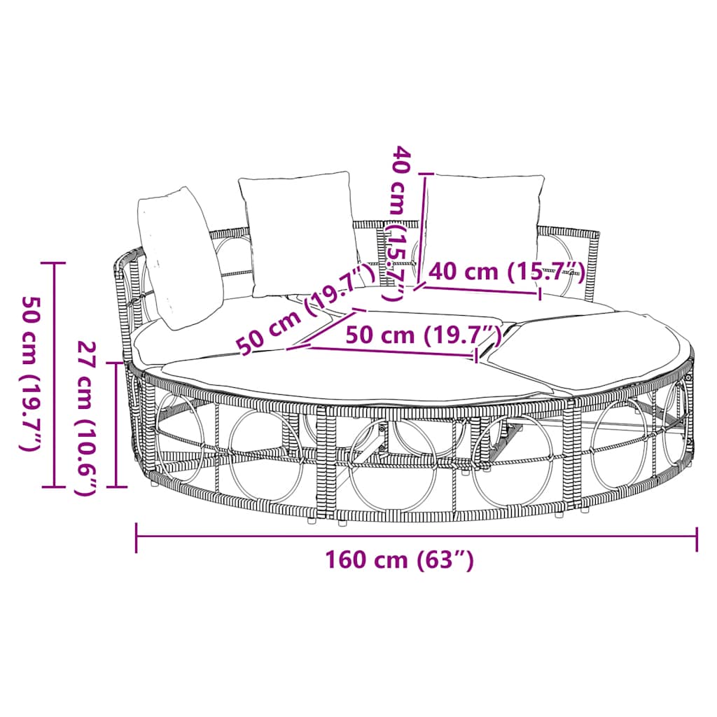 Outdoor Lounge Bed without Canopy Black Poly Rattan