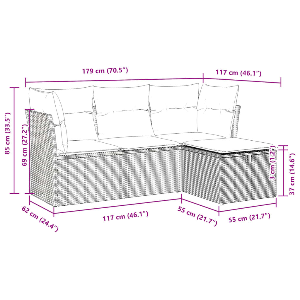 4 Piece Garden Sofa Set with Cushions Black Poly Rattan