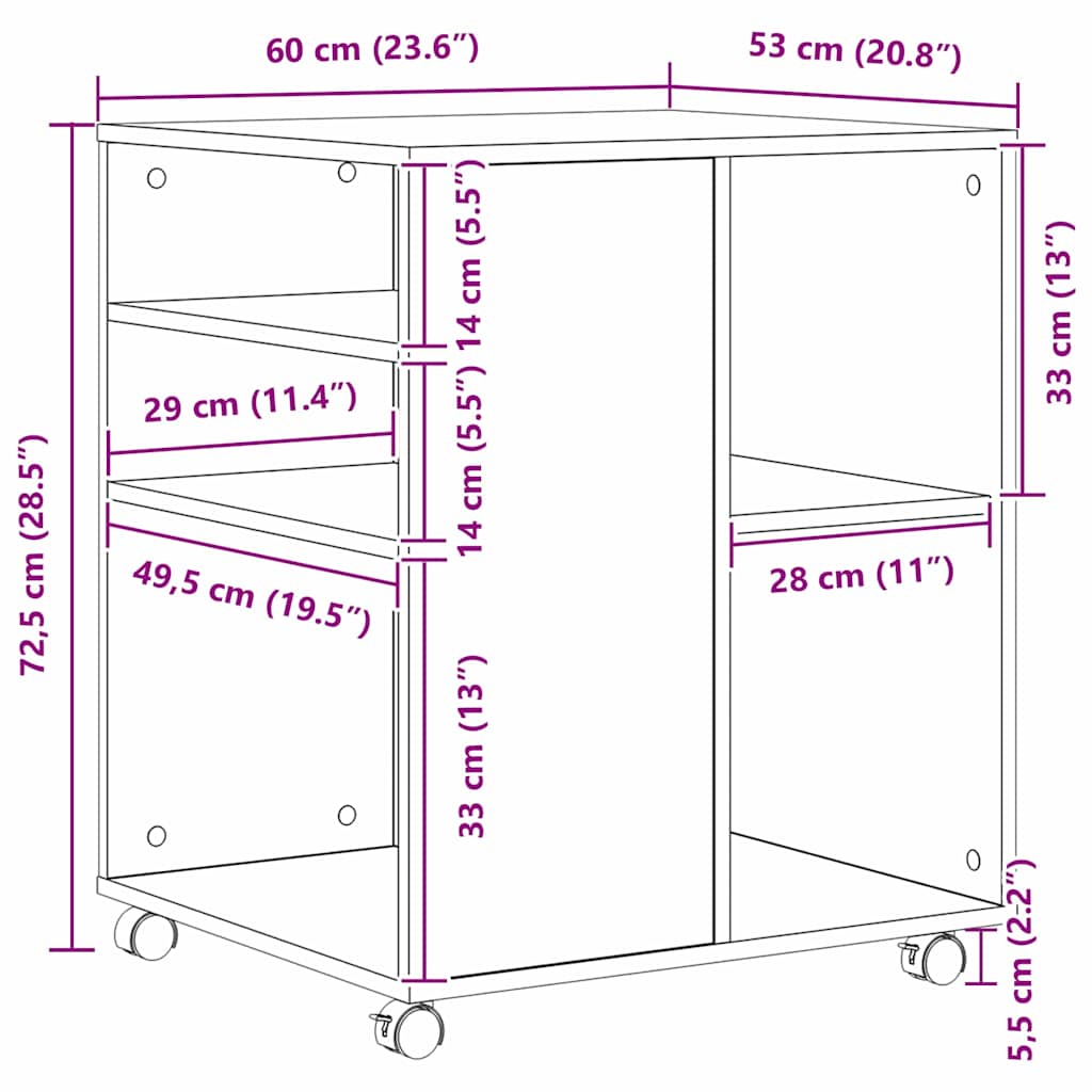 Storage Cabinet Black oak 60 x 53 x 72.5 cm Engineered Wood
