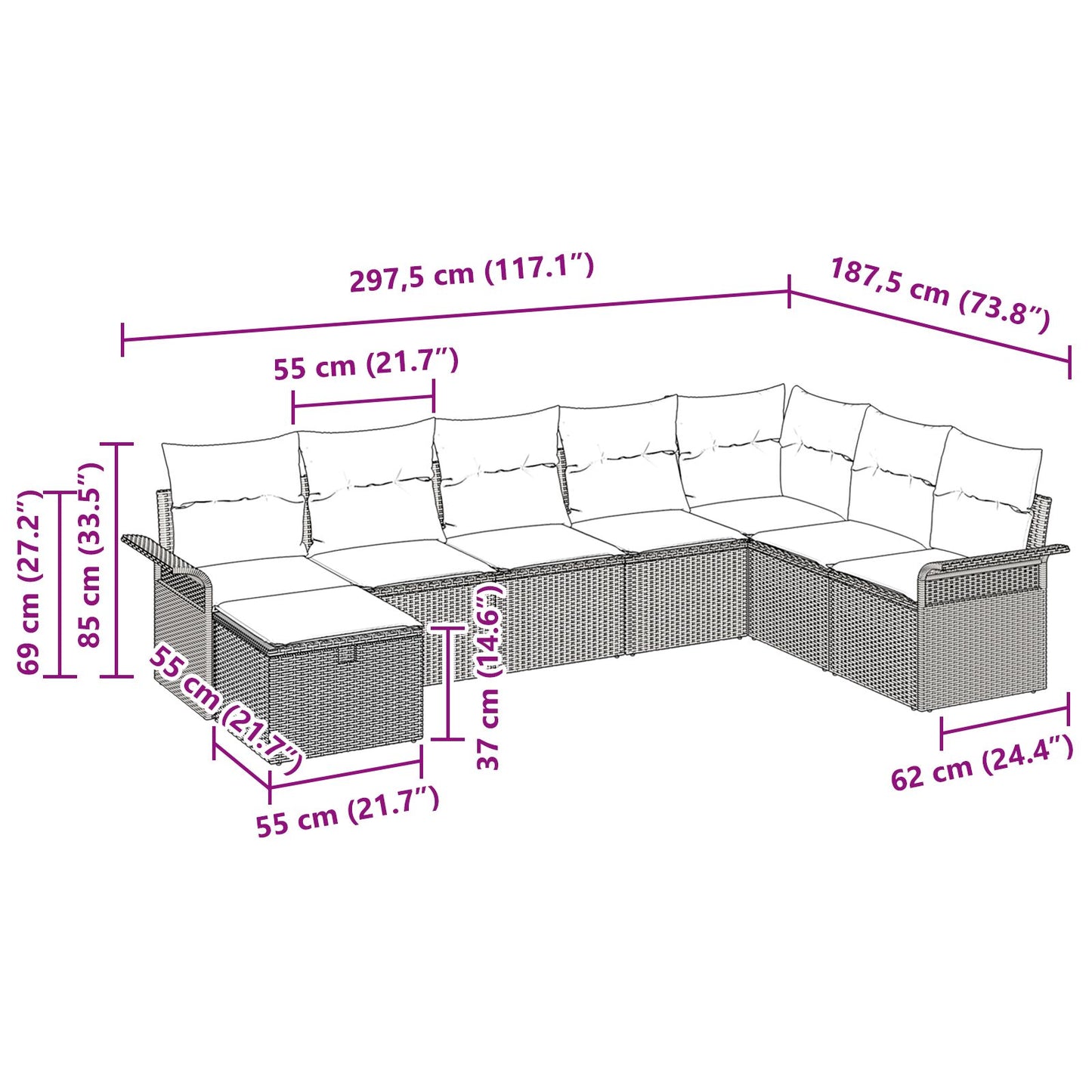 8 Piece Garden Sofa Set with Cushions Black Poly Rattan