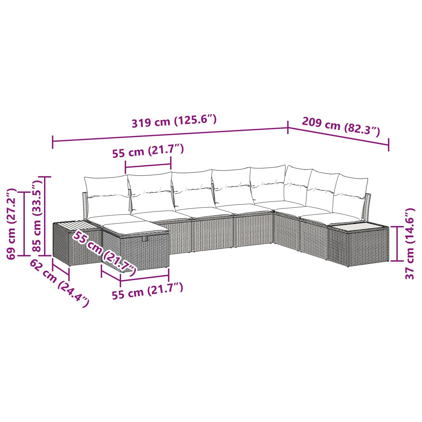 8 Piece Garden Sofa Set with Cushions Black Poly Rattan