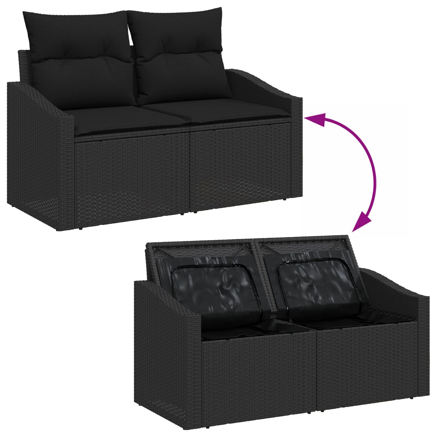 Garden Dining Set Set of 7 Black Rattan, Polyester