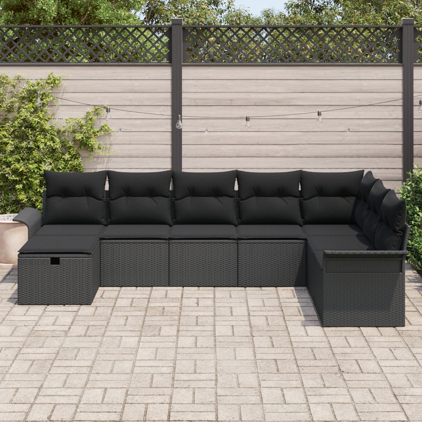 8 Piece Garden Sofa Set with Cushions Black Poly Rattan