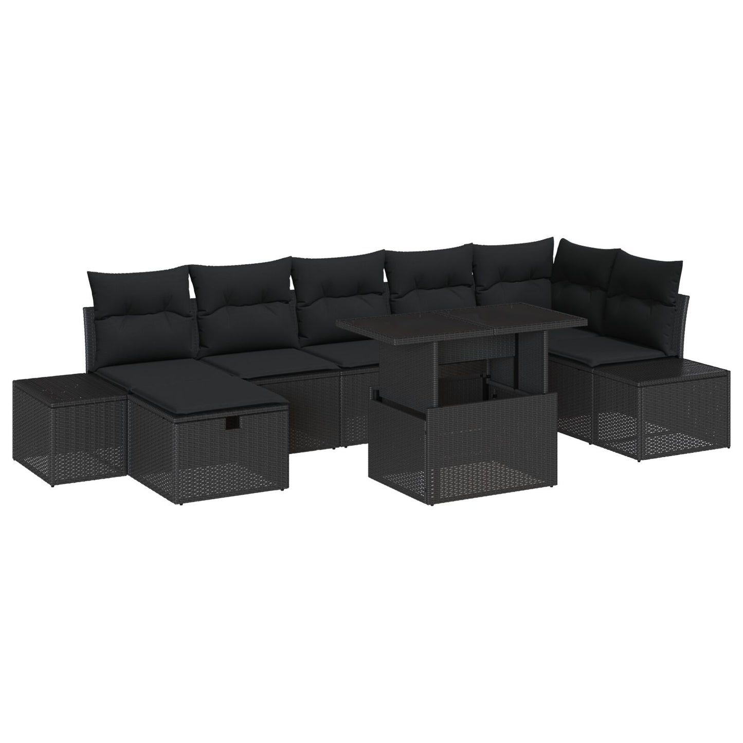 8 Piece Garden Sofa Set with Cushions Black Poly Rattan