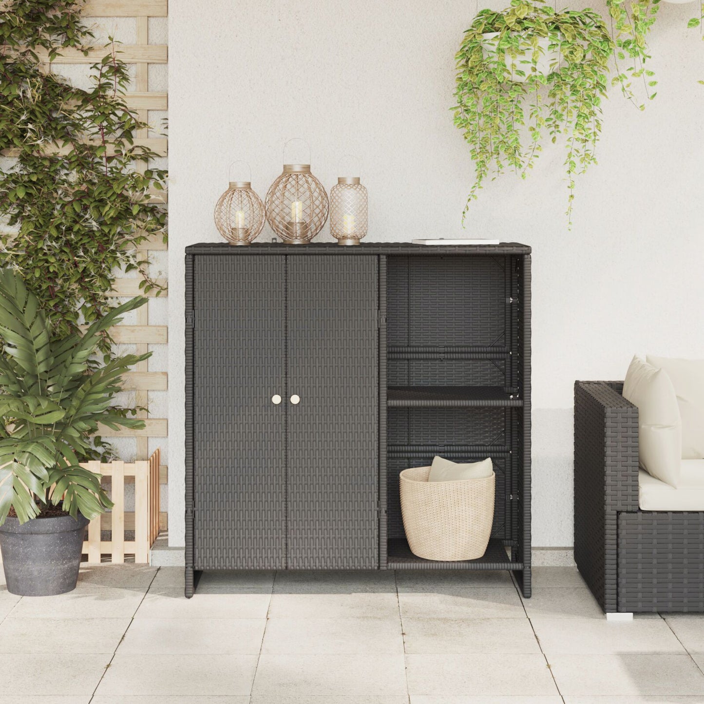 Storage Cabinet Black 100x36x102 cm Rattan