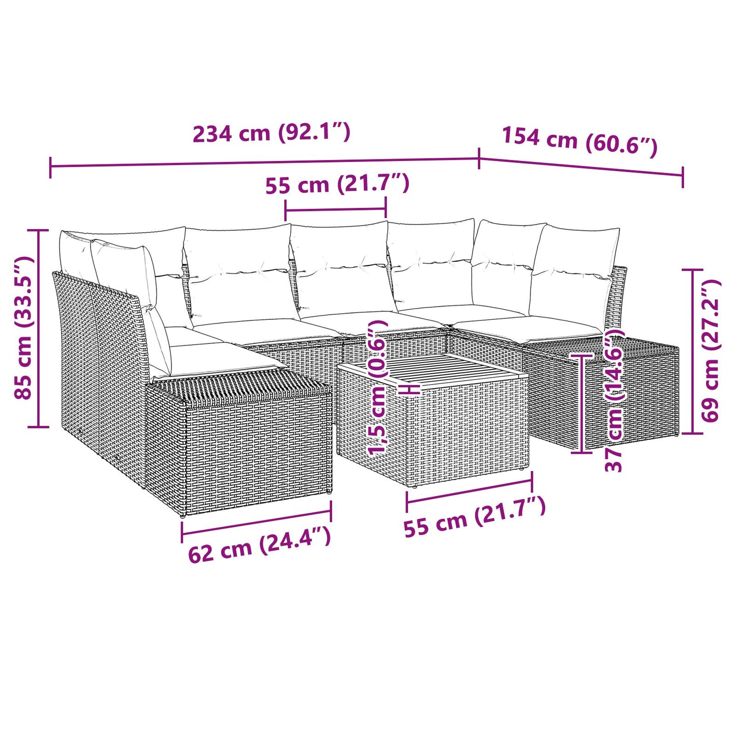 7 Piece Garden Sofa Set with Cushions Black Poly Rattan Acacia