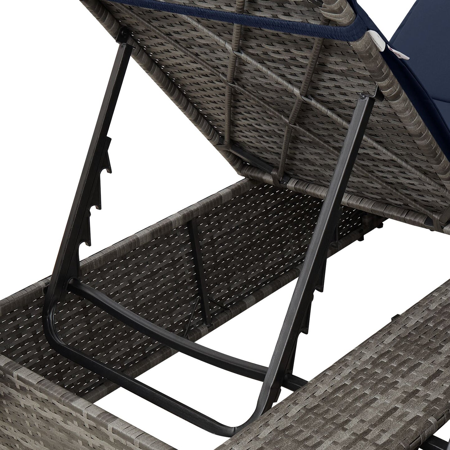 Double Sun Lounger Set of 2 Grey and Navy Blue Rattan Large