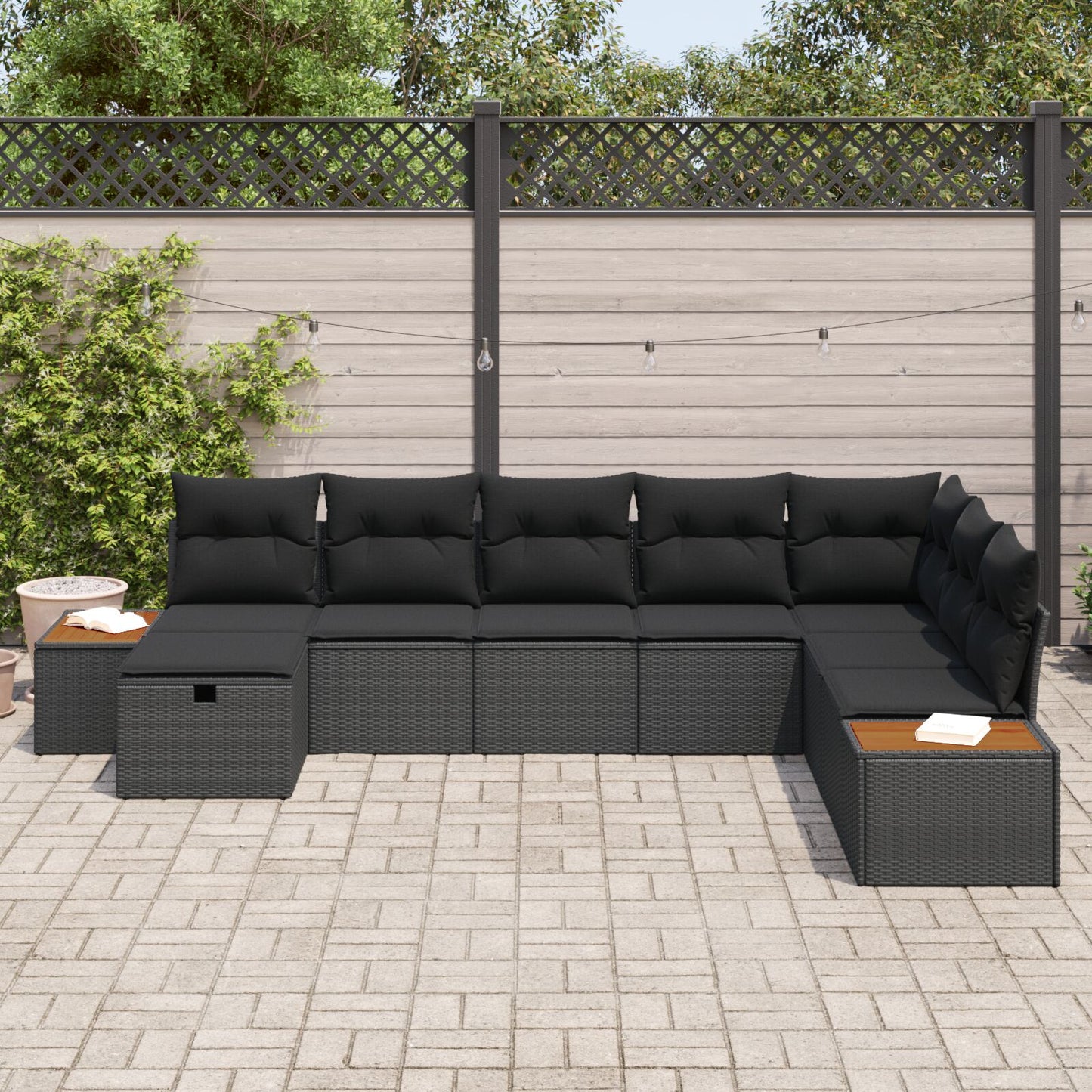 8 Piece Garden Sofa Set with Cushions Black Poly Rattan