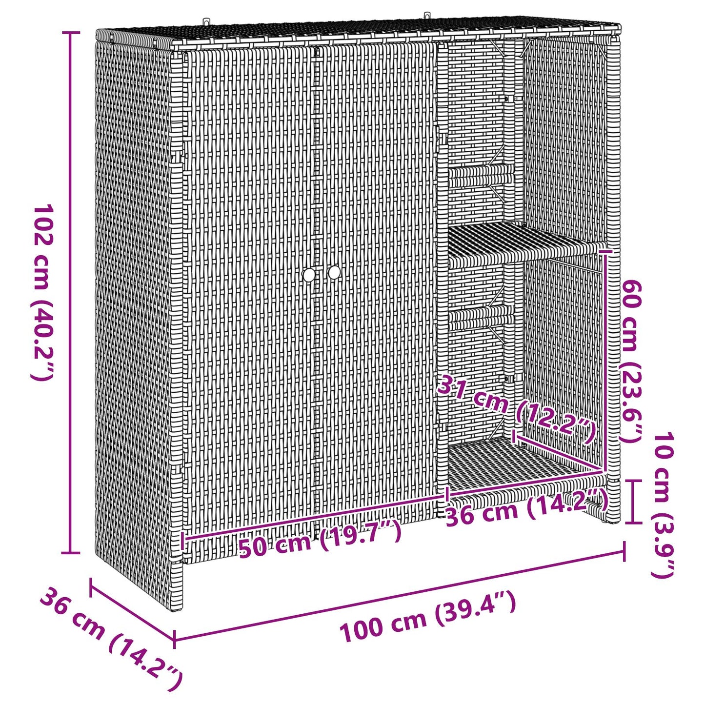 Storage Cabinet Brown 100x36x102 cm Rattan