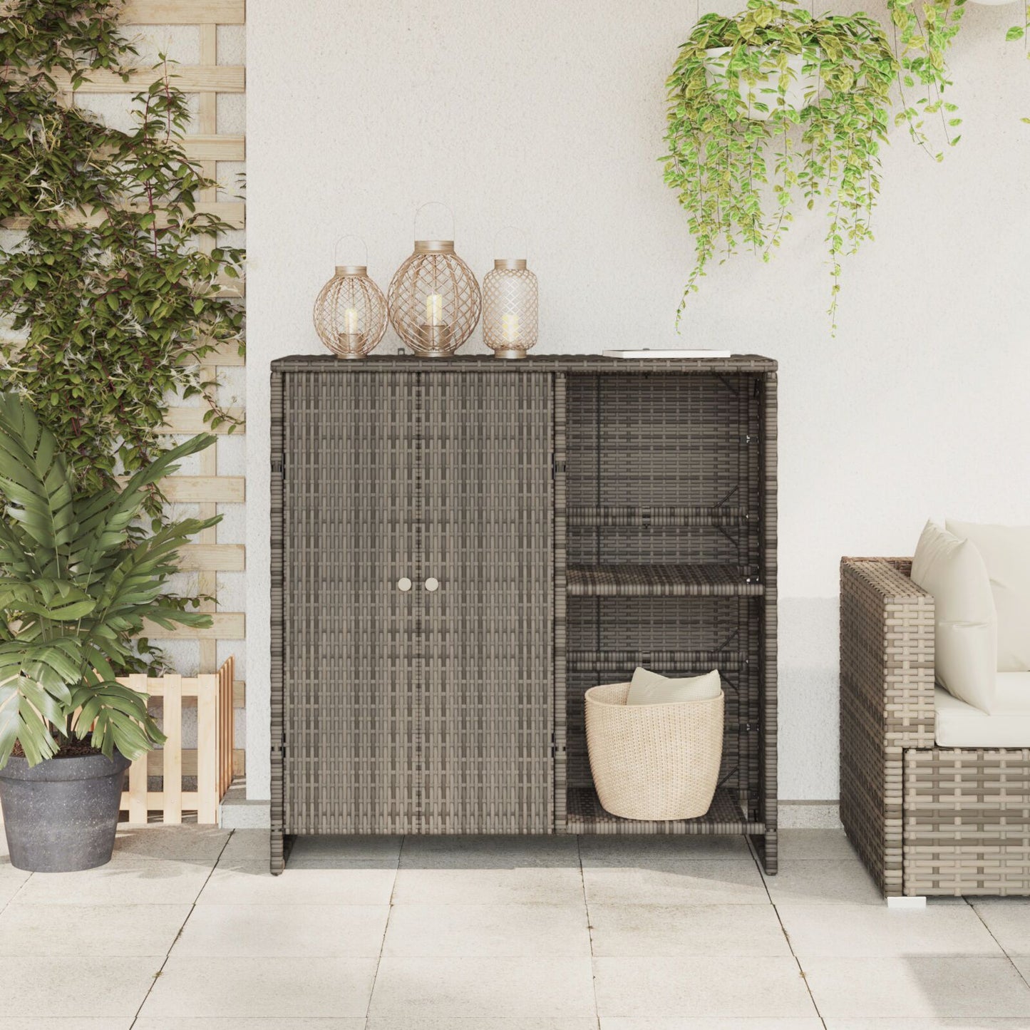 Storage Cabinet Grey 100x36x102 cm Rattan
