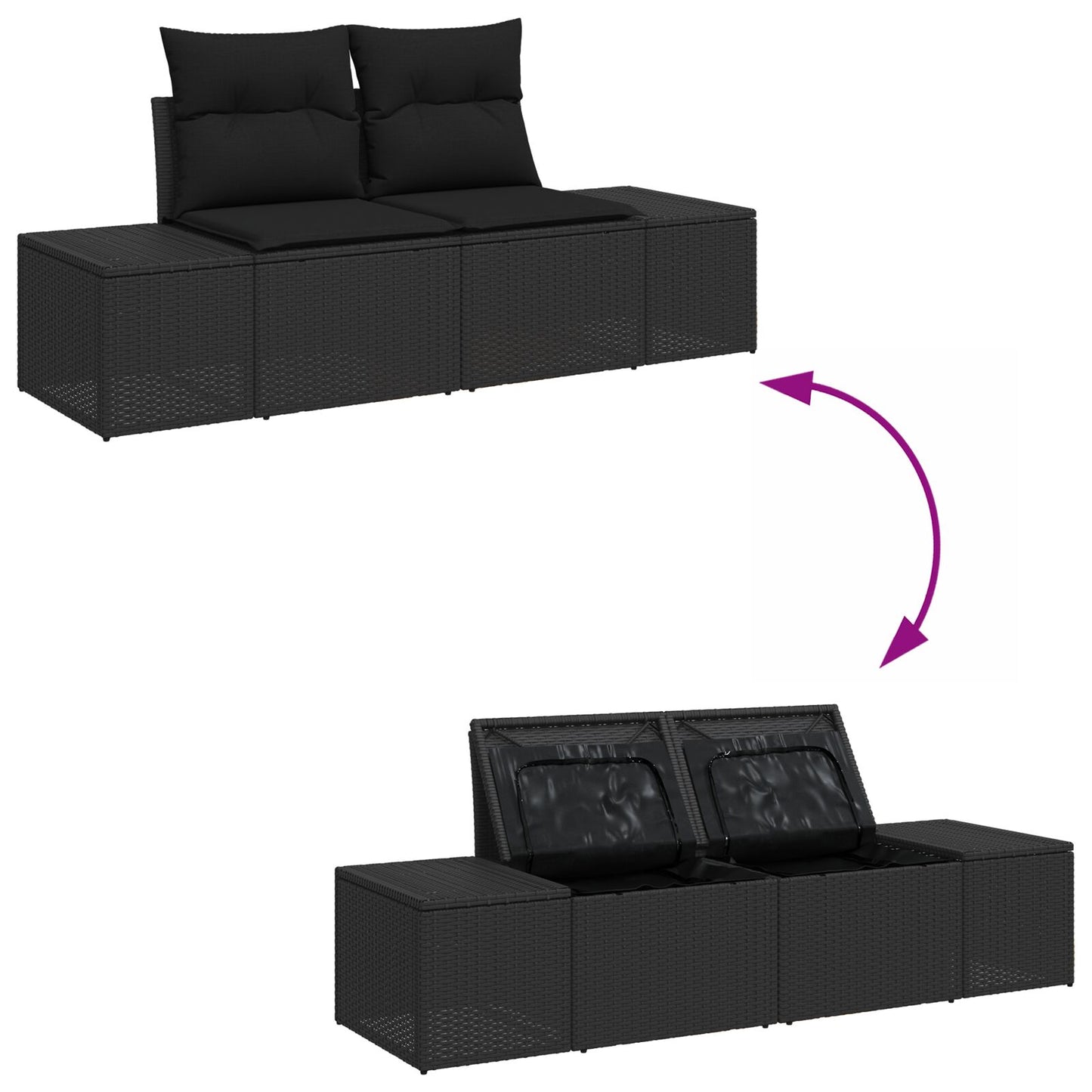 7 Piece Garden Sofa Set with Cushions Black Poly Rattan Acacia