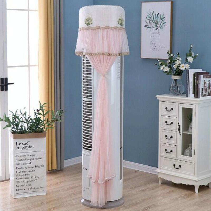 170cm Vertical Lace Air Conditioner Dust Cover - Round Column - White