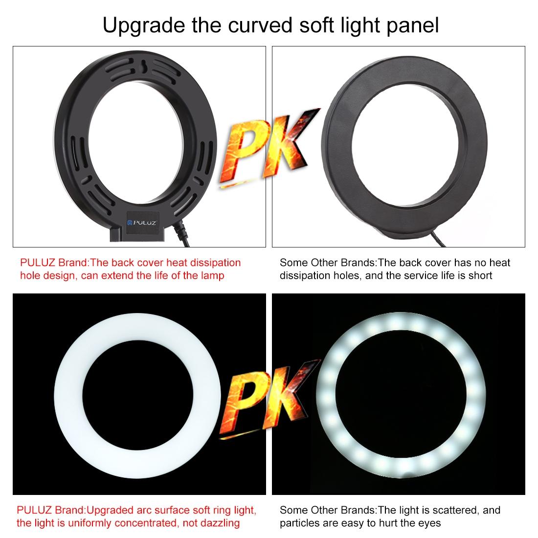 10 Mode Usb Led Ring Light with Tripod and Ball Head - 6.2 Inch Diameter - Black