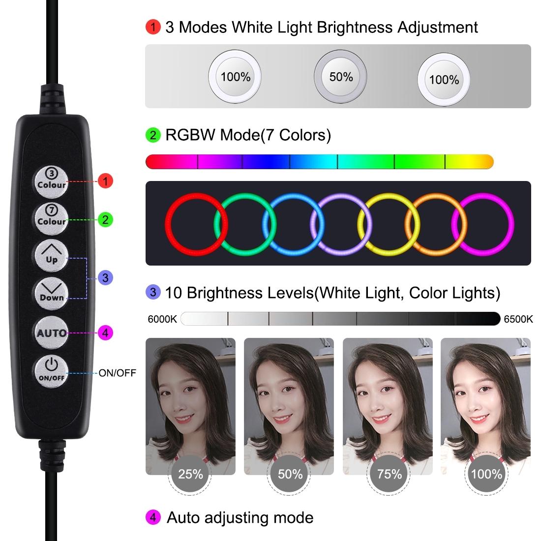 10 Mode Usb Led Ring Light with Tripod and Ball Head - 6.2 Inch Diameter - Pink