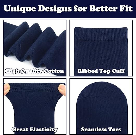 12x Pairs School Uniform Knee High Socks Cotton Rich Girls Boys Kids Bulk - Navy - 9-12 (5-8 Years Old)