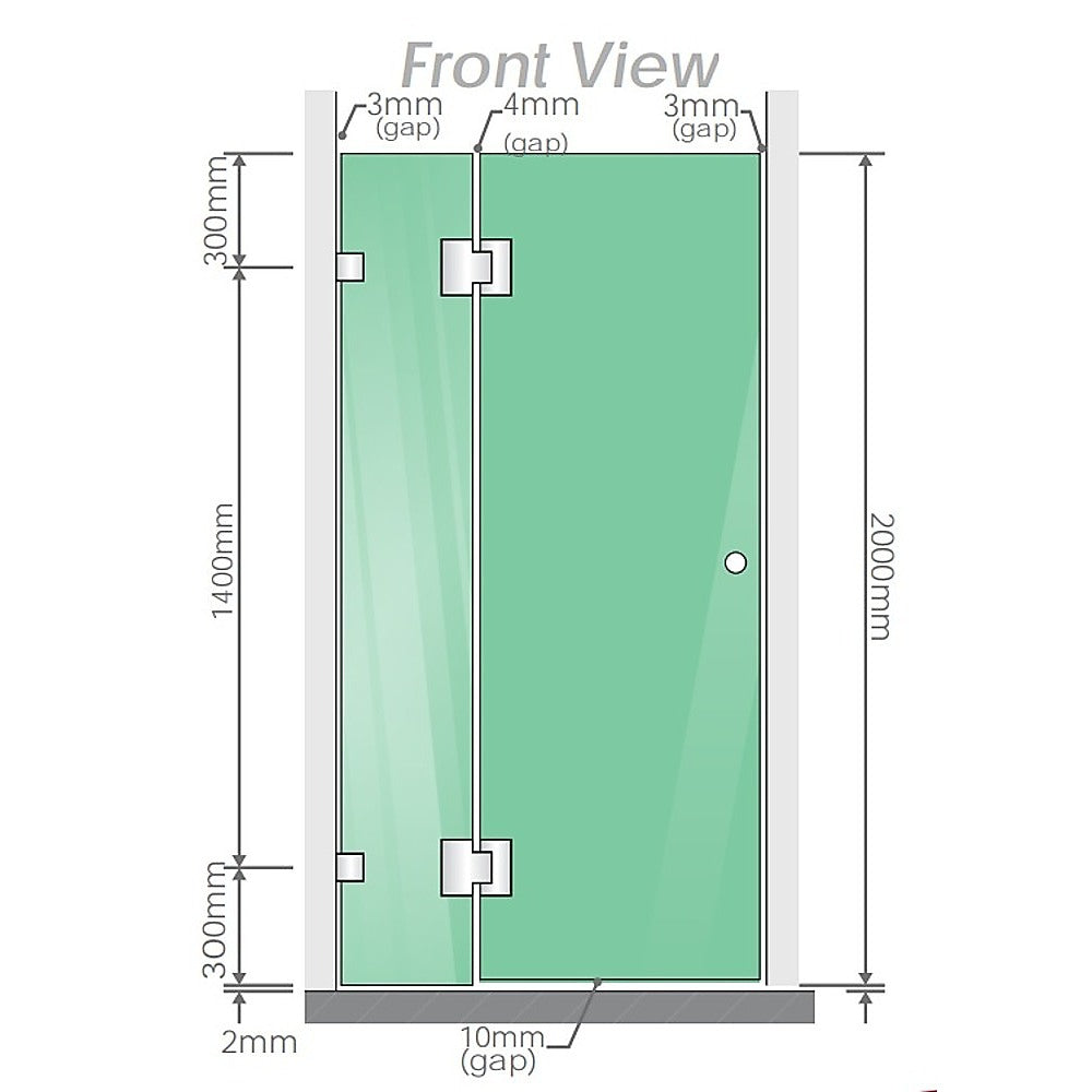 100x80cm Corner Frameless Shower Screen with Gunmetal Channel and Brass Hinges, Round Handle