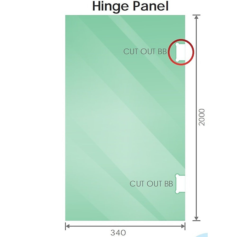 100x80cm Corner Frameless Shower Screen with Gunmetal Channel and Brass Hinges, Round Handle