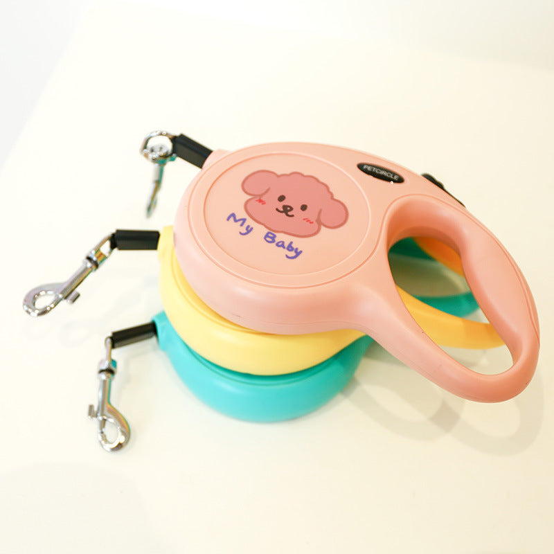 Yellow Together 5m Cartoon Retractable Dog Leash for Golden Retriever & Poodle Puppies - Durable, Tangle-Free Pet Walking Essential