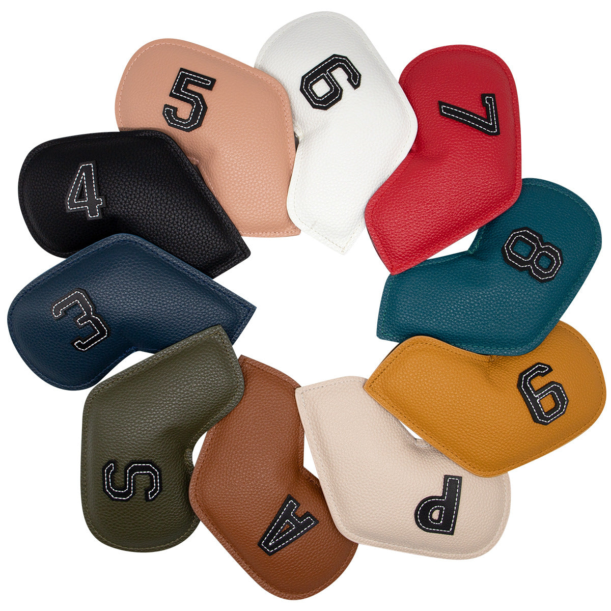 Yellow Golf Iron Head Covers Set of 10 - Waterproof PU Leather Club Protectors with Embroidered Numbers (3-9, P, A, S)