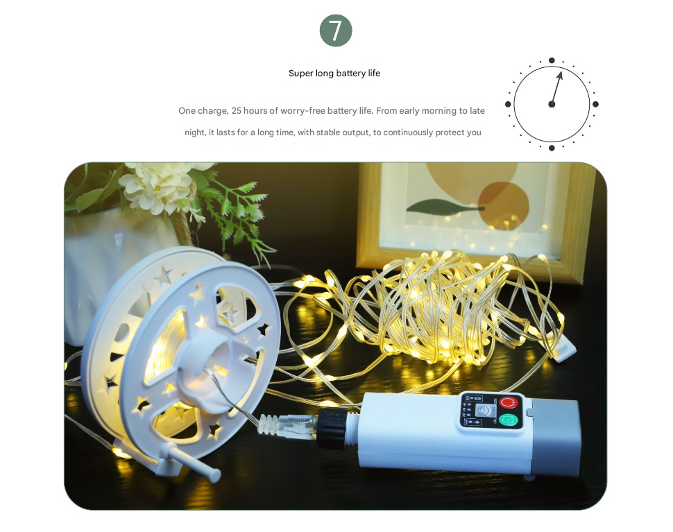 (100 lights in 10 meters color) Camping tent light kit - rechargeable power bank, spool light string, remote control