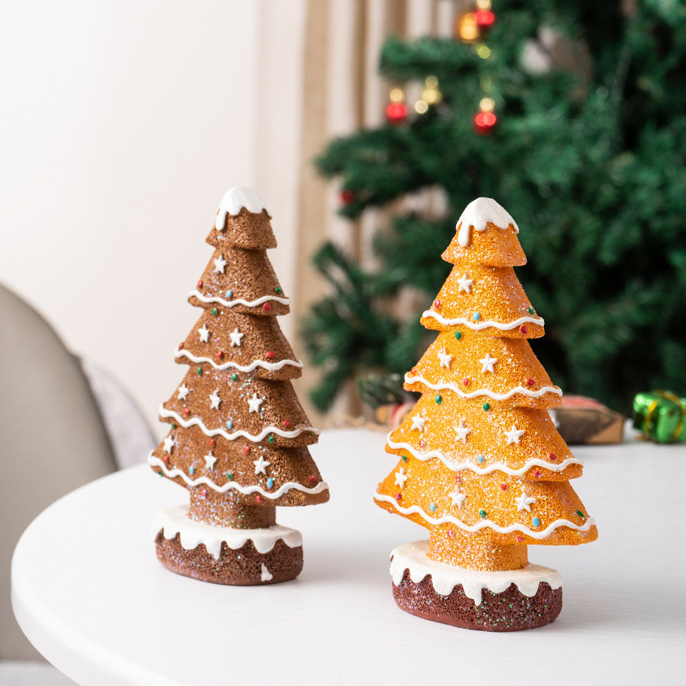 Yellow Charming Gingerbread Christmas Tree Figurine - Festive Resin Holiday Table Decor Ornament