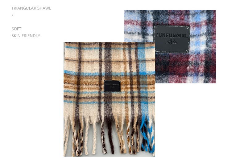 Yellow-green Plaid Color-Block Women's Scarf - Autumn/Winter Thick Warm Neck Wrap with Tassels