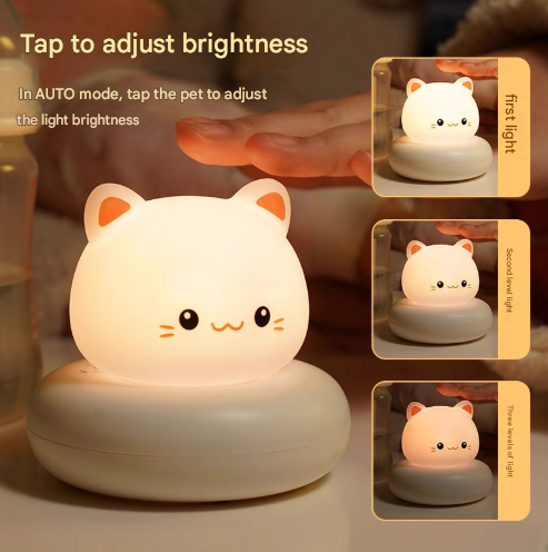 Yellow Deer Cute Animal LED Night Light - Rechargeable Silicone Nursery Lamp with Tap Control, Dimmable Bedside Light for Kids