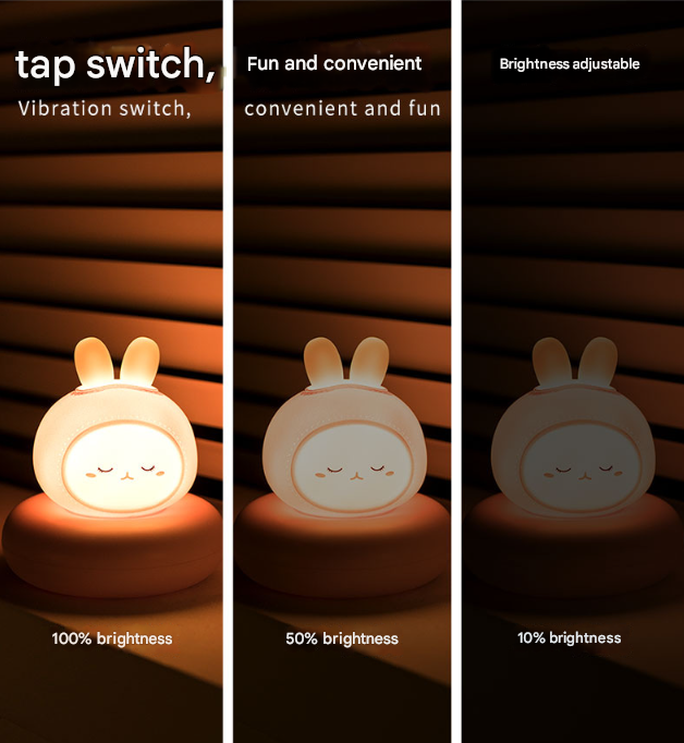 Yellow Deer Cute Animal LED Night Light - Rechargeable Silicone Nursery Lamp with Tap Control, Dimmable Bedside Light for Kids