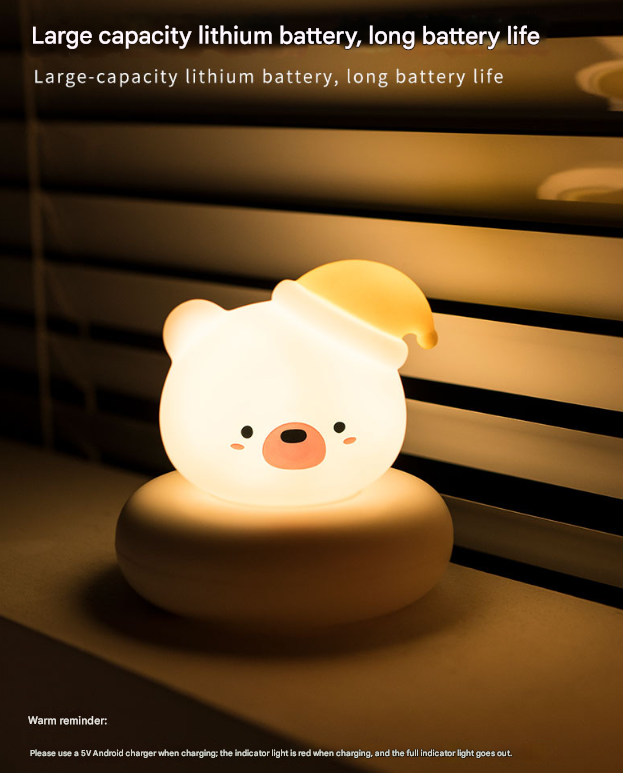 Yellow Deer Cute Animal LED Night Light - Rechargeable Silicone Nursery Lamp with Tap Control, Dimmable Bedside Light for Kids
