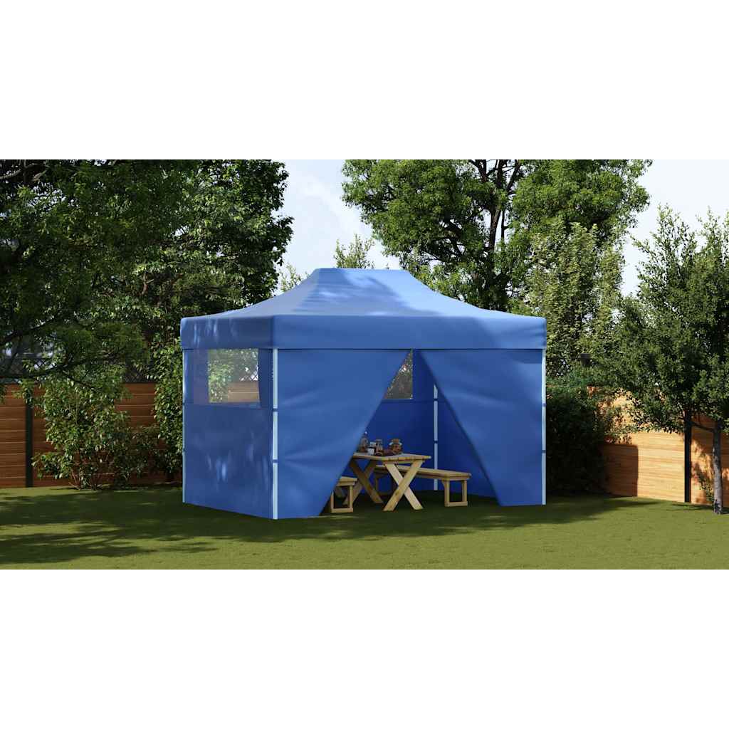 Foldable Tent Pop-Up with 4 Side Walls 3x4.5 m Blue