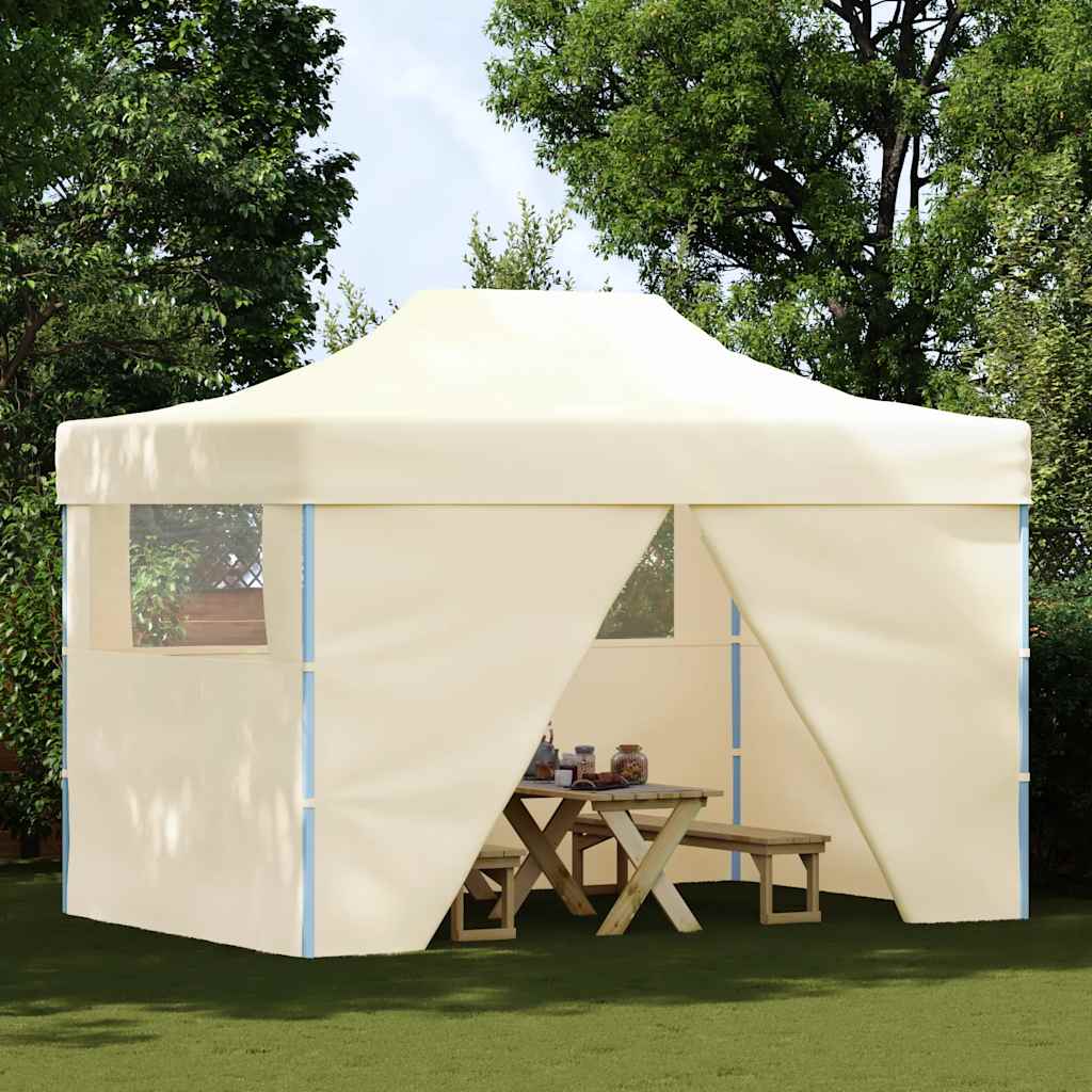 Foldable Tent Pop-Up with 4 Side Walls 3x4.5 m Cream White