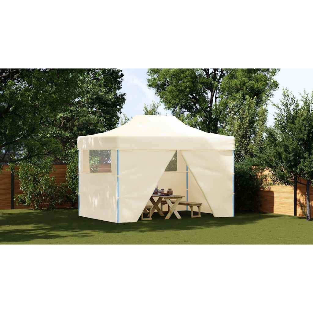 Foldable Tent Pop-Up with 4 Side Walls 3x4.5 m Cream White