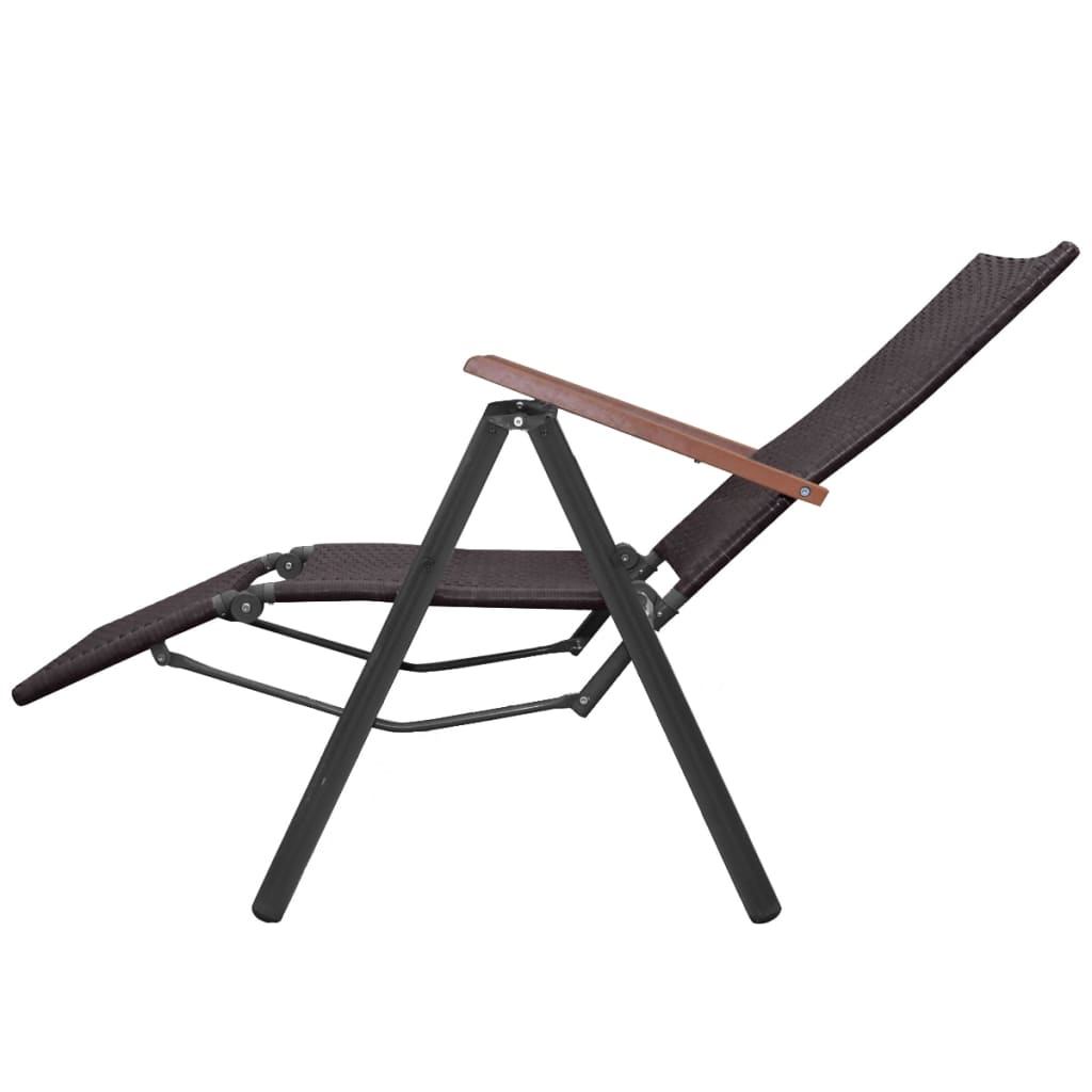 Reclining Deck Chair Poly Rattan Brown