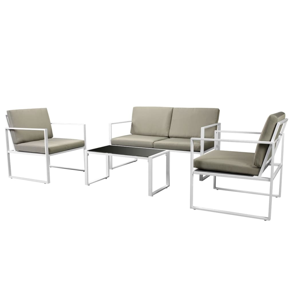 4 Piece Garden Lounge Set with Cushions Steel White