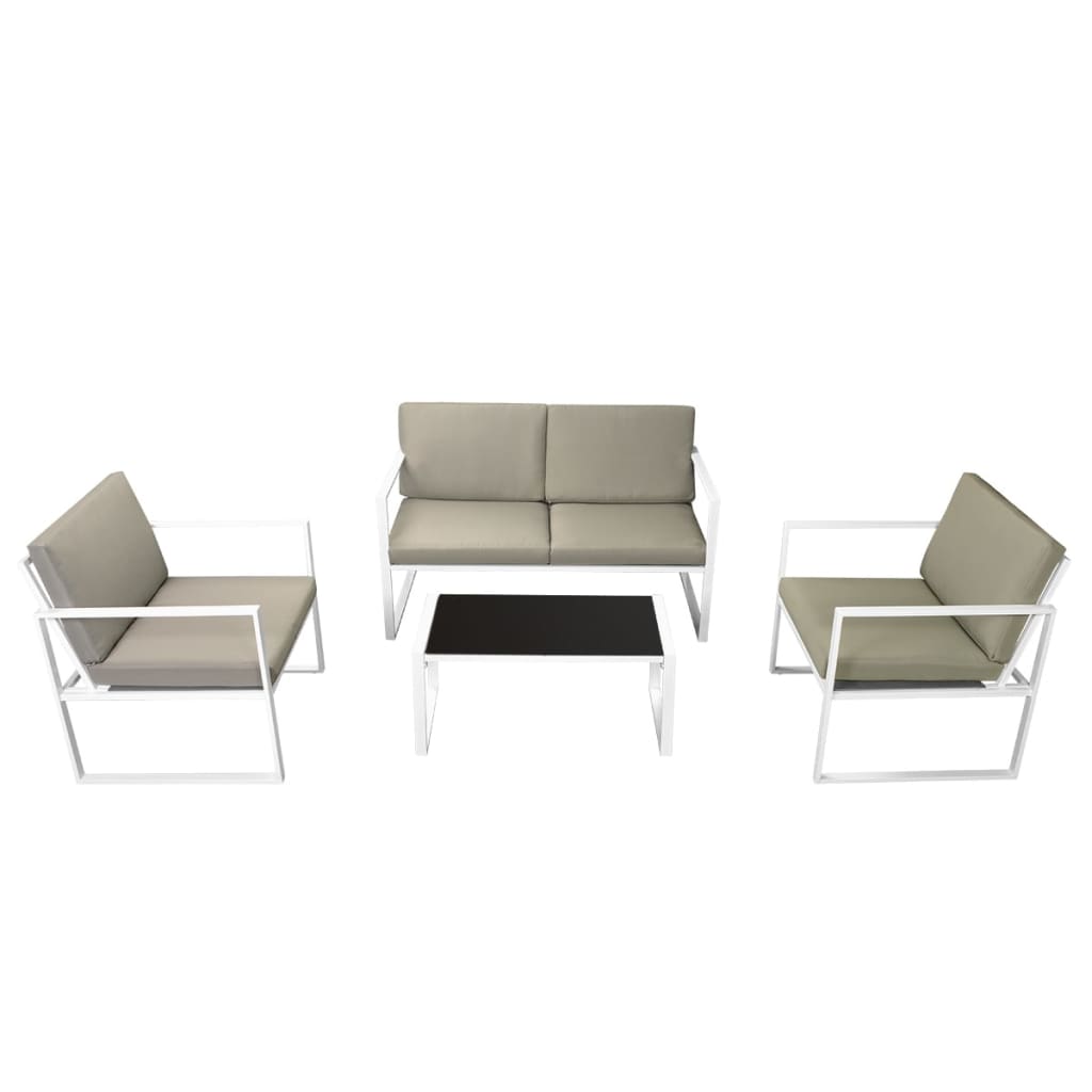 4 Piece Garden Lounge Set with Cushions Steel White