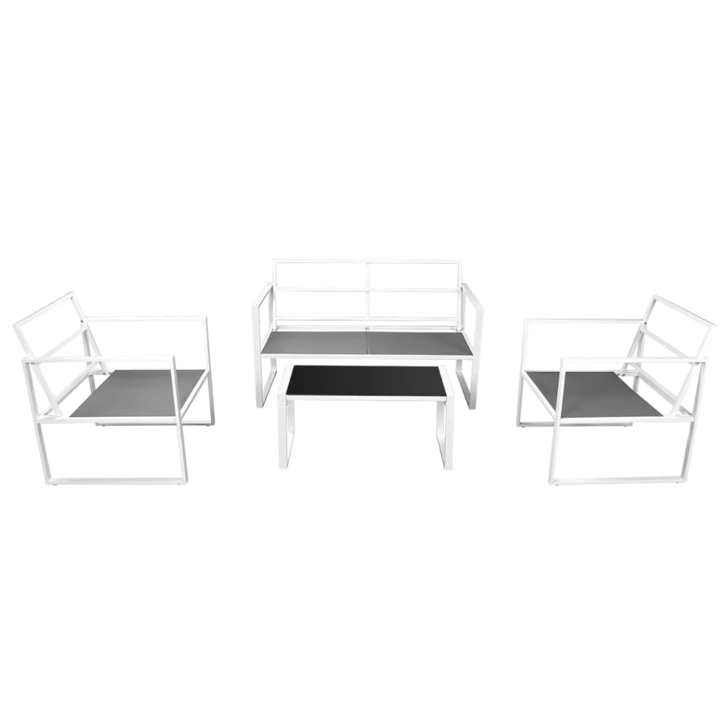 4 Piece Garden Lounge Set with Cushions Steel White