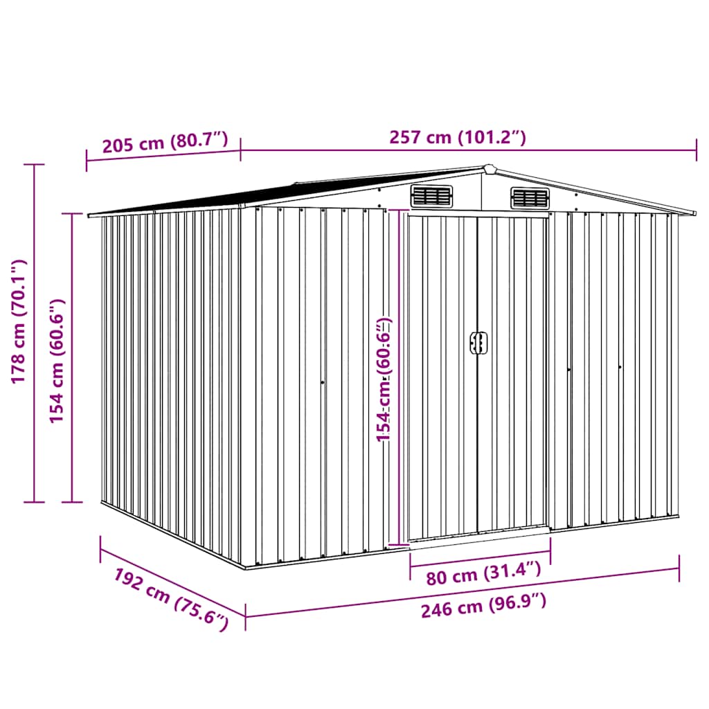 Garden Storage Shed Green Metal 257x205x178 cm