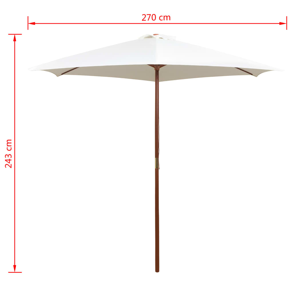 Garden Parasol 270x270 cm Wooden Pole Cream White