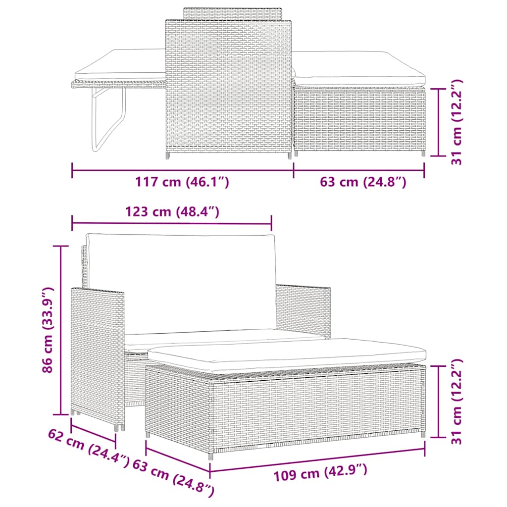 Garden Sofa Poly Rattan Brown