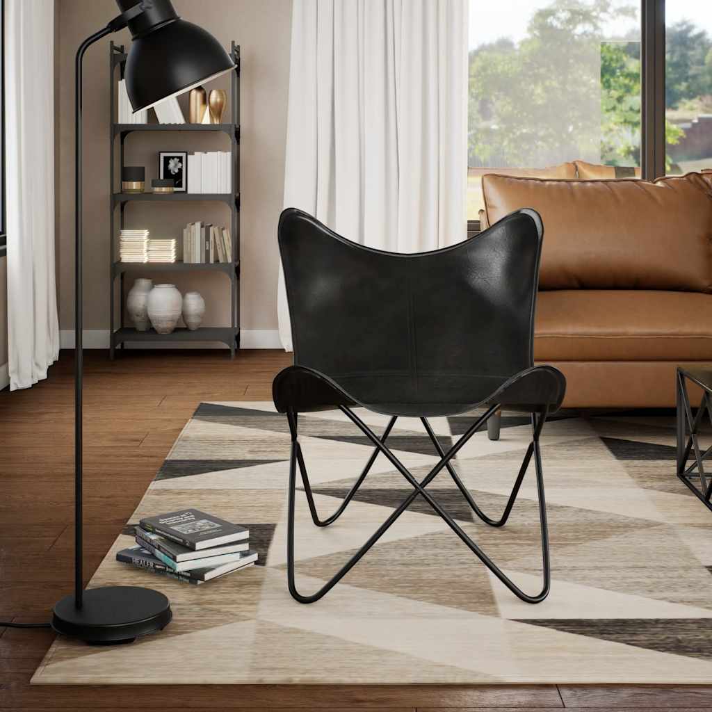 Butterfly Chair Black Real Leather