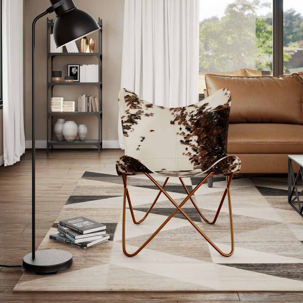 Butterfly Chair Brown and White Real Cowhide Leather