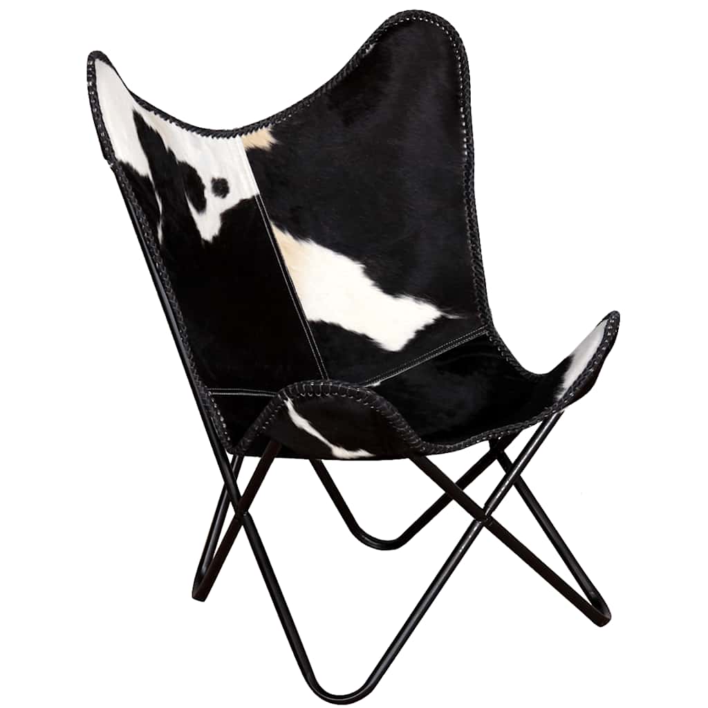 Butterfly Chair Black and White Real Cowhide Leather