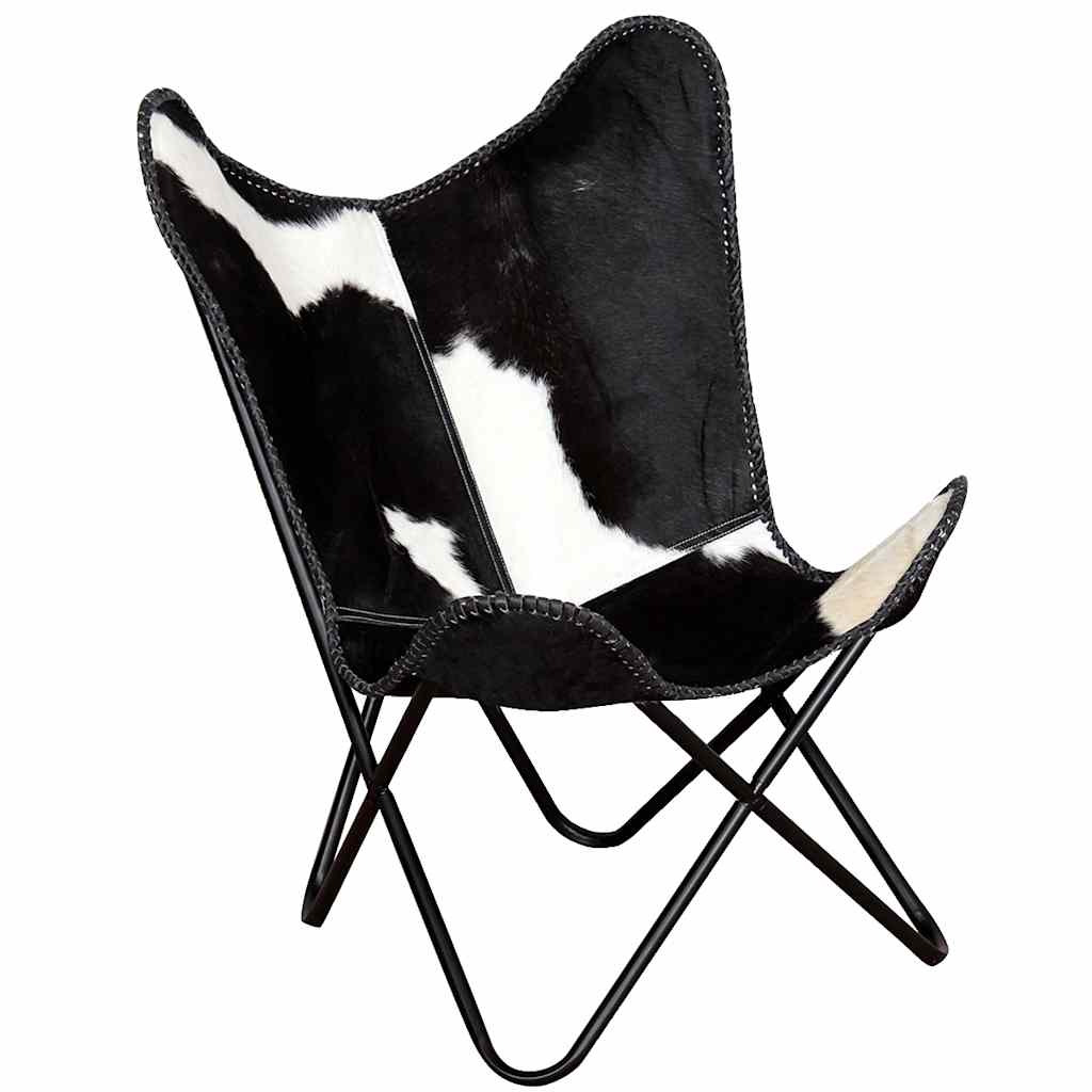 Butterfly Chair Black and White Real Cowhide Leather